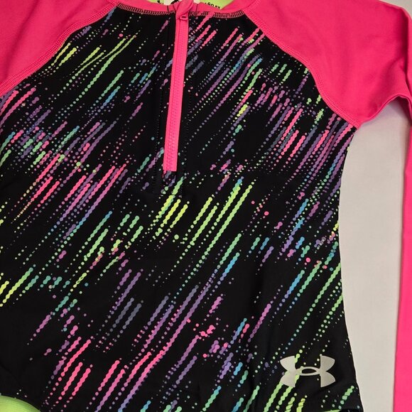 UNDER ARMOUR Girls Rash Guard Swimsuit UA Drip Paddlesuit. Sz 6x Black/Pink - Picture 3 of 5